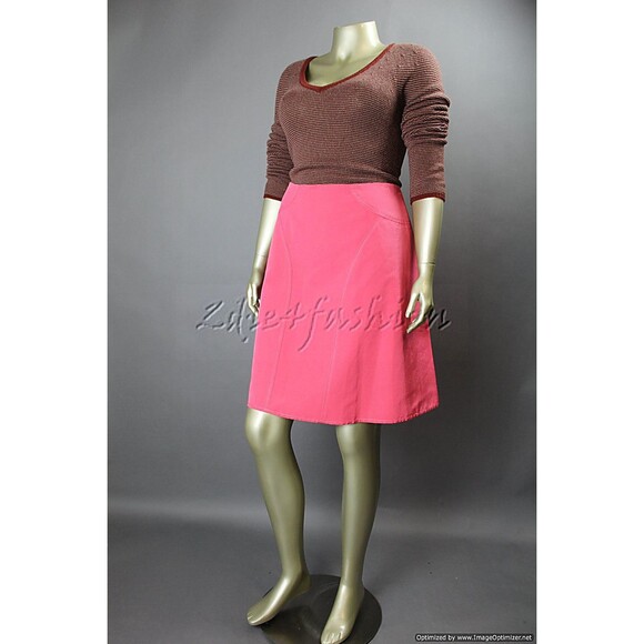 $1590 NWT CAROLINA HERRERA Pink Stitch Panel A-Line Cotton Silk Skirt 14 - Picture 2 of 7